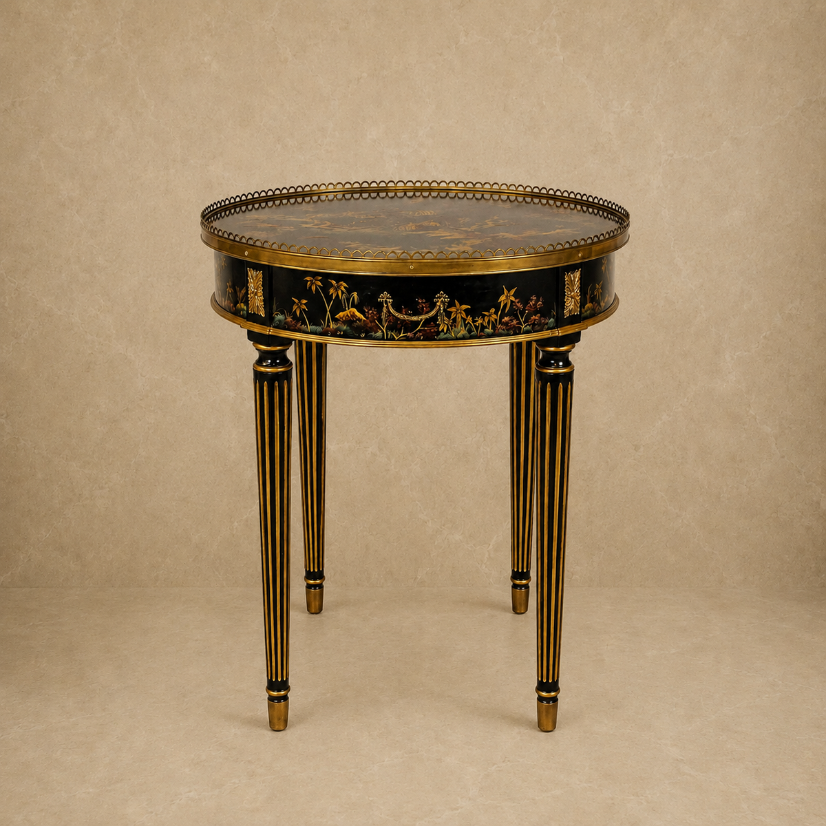 Wood & Brass Chinoiserie Table