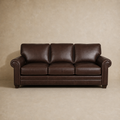Rolled Arms Brown Leather Sofa