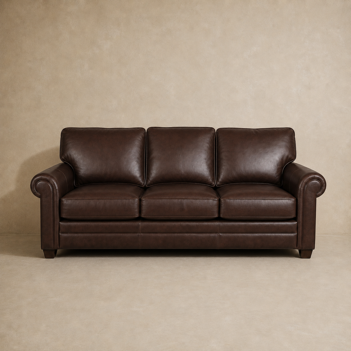 Rolled Arms Brown Leather Sofa