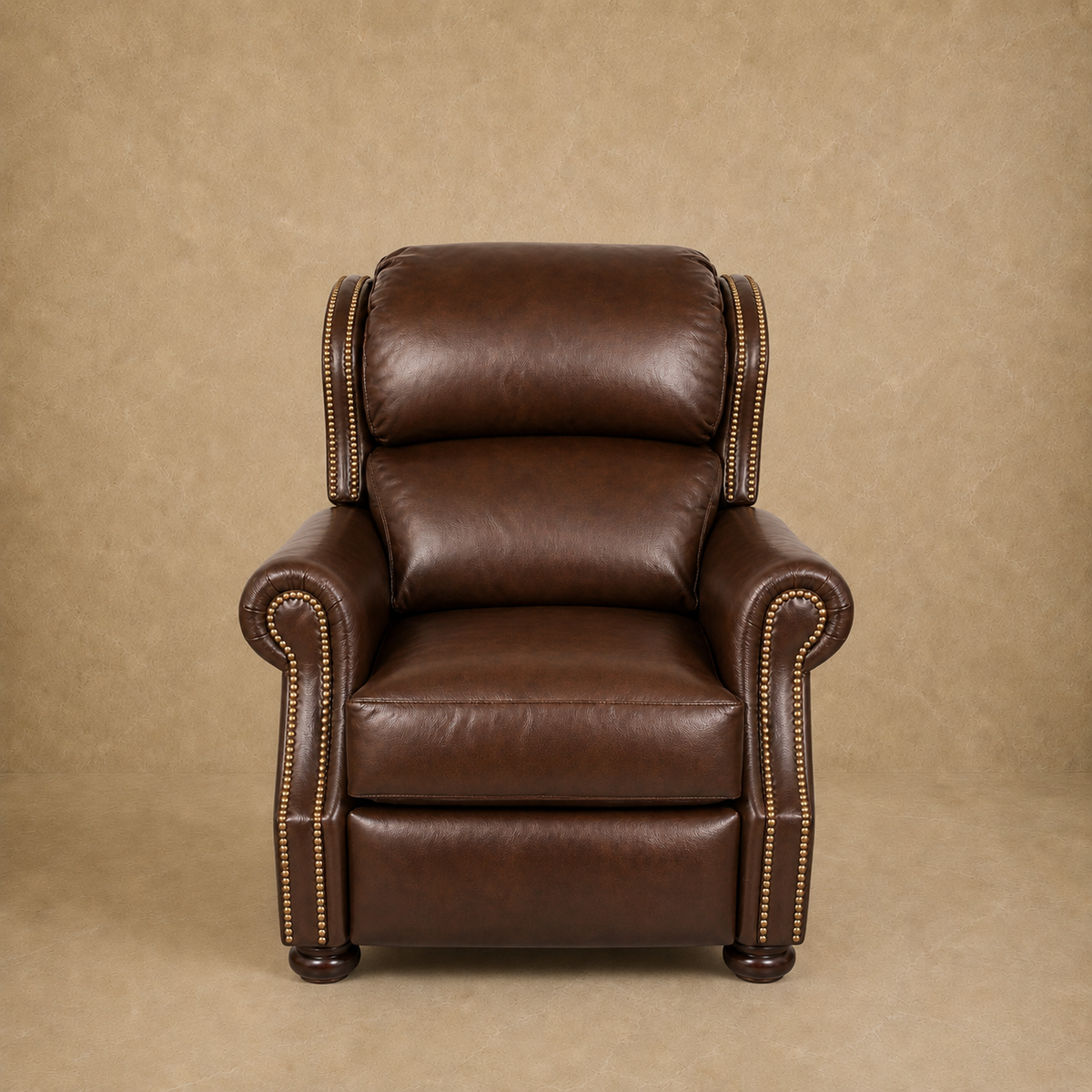 Nailhead Trim Brown Leather Recliner