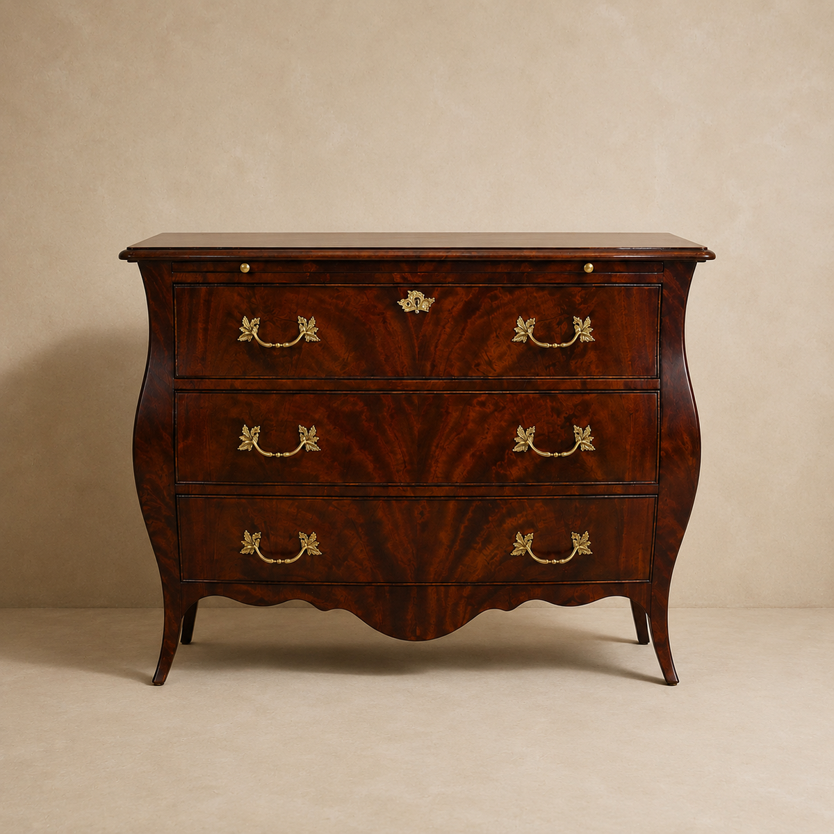 Bombé Wood Chest with Brass Hardware