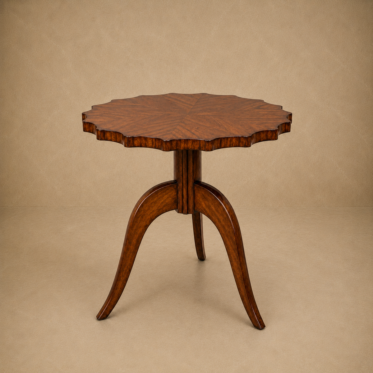 Tripod Base Scalloped Wood Table