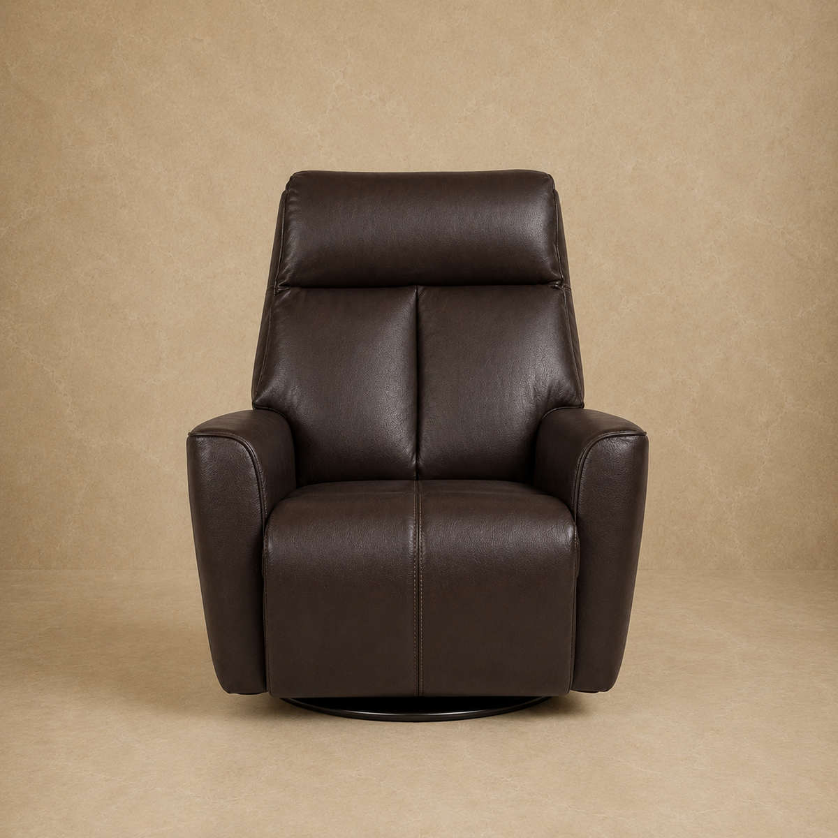 High Back Brown Leather Swivel Recliner