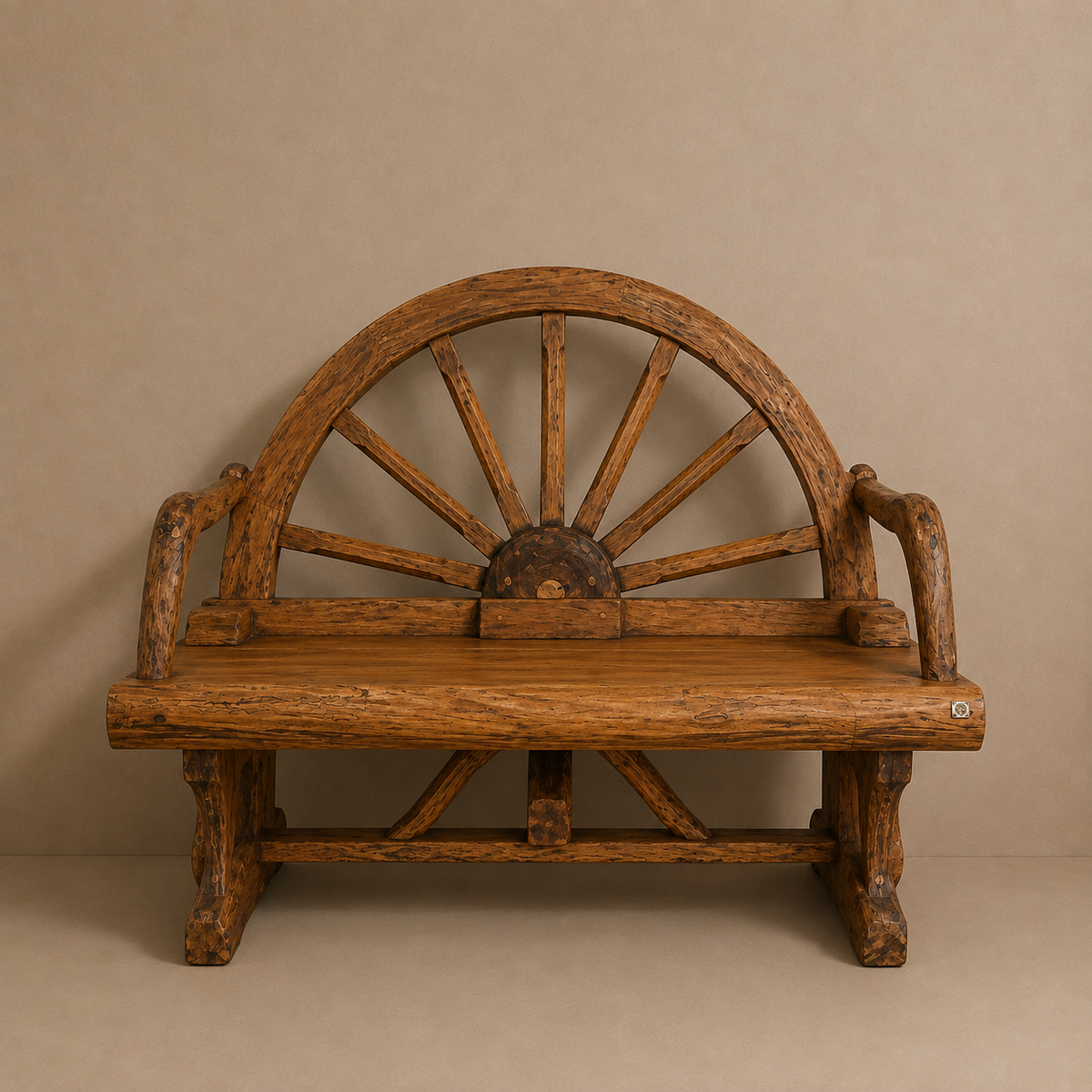 Wagon Wheel Rustic Bench